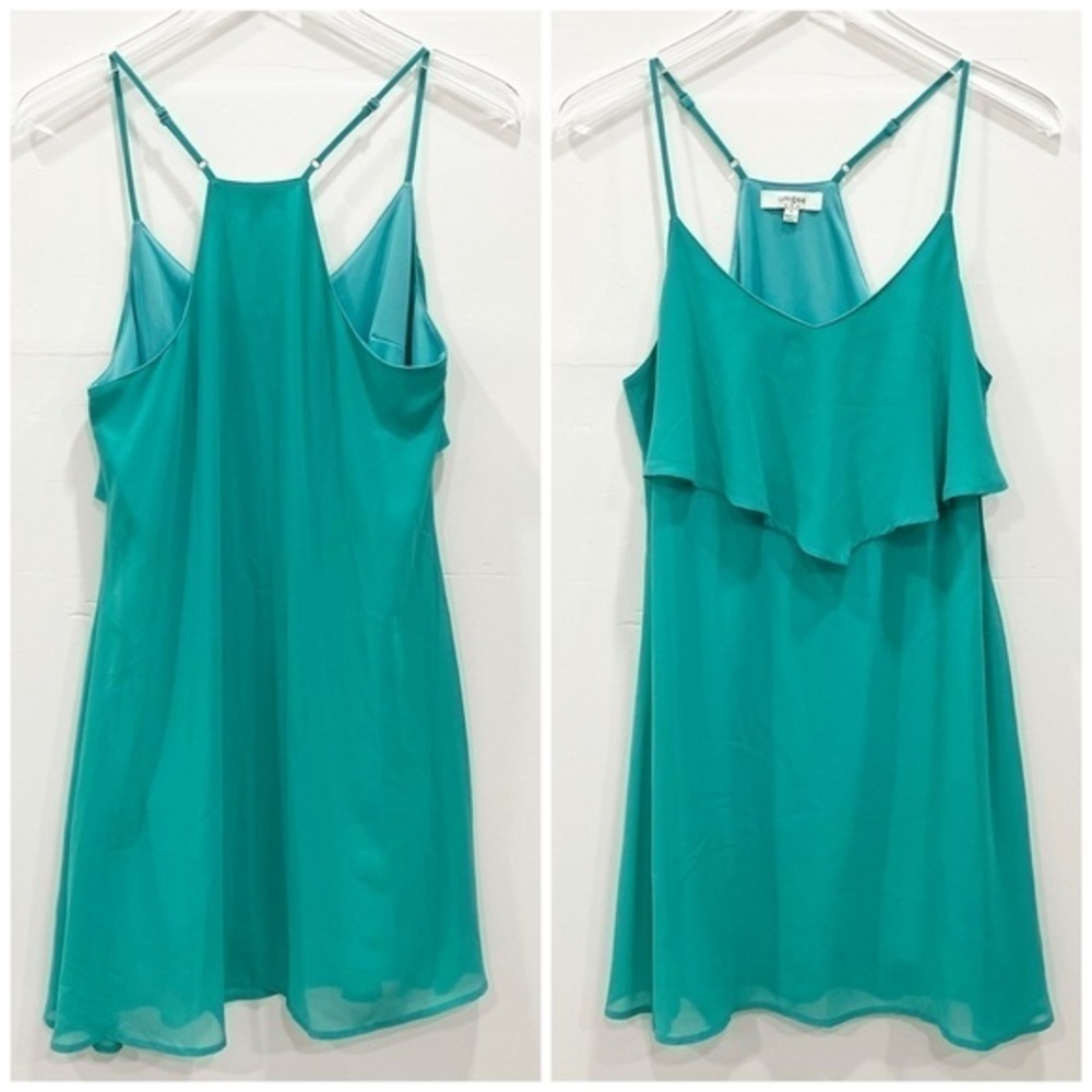 Umgee Ruffle Overlay Spaghetti Strap Swing Dress Lightweight Summer Vacation S